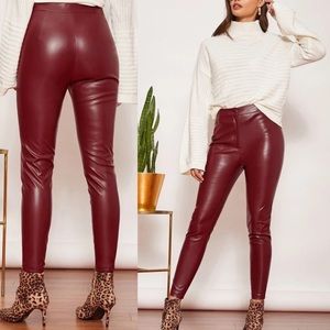 Comaba Women Thicken High Waist Leather Side Zip Slim Fitted Straight Pants Comaba Women Thicken High Waist Leather Side Zip Slim Fitted Straight Pants